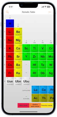 Tavola periodica degli elementi per iPhone: screenshot con tema pastello