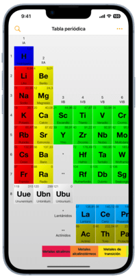 Tabla periódica de elementos para iPhone: captura de pantalla