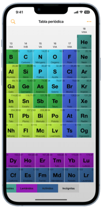 Tabla periódica de elementos para iPhone: captura de pantalla