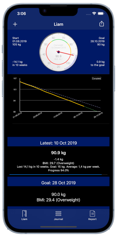 Rastreador de peso no iPhone: night mode